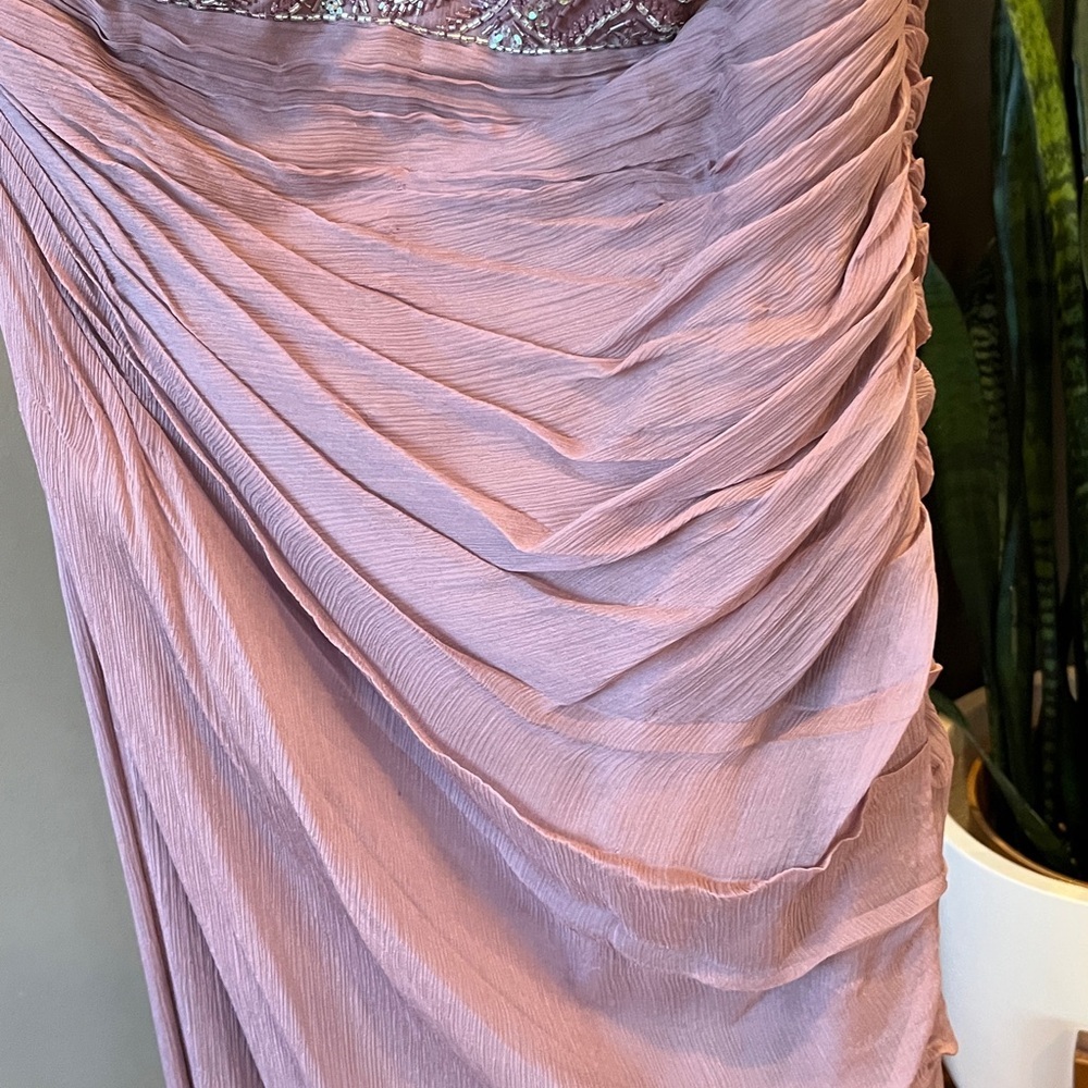 🥑Pronovias Beaded Full-Length One Shoulder Chiffon Dress | Evening Gown Wedding - Picture 4 of 12
